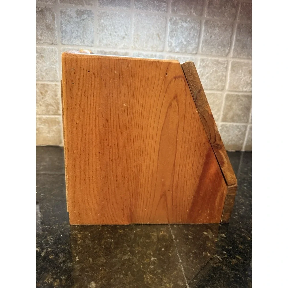 VTG Wooden Bread Box Stencil Design Glass‎ Farmhouse Decor Cottage Core Granny